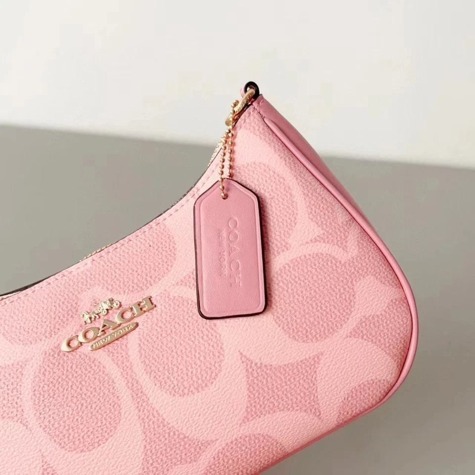 COACH Teri Shoulder Bag Signature Canvas Gold/Powder Pink CAL51 New