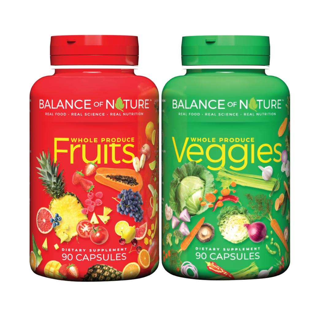 Balance of Nature Fruits & Veggies Whole Food Supplement – 90 Fruit + 90 Veggie Capsules – 180 Total