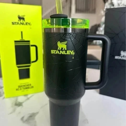 Stanley Quencher H2.0 40 oz Black Spiderweb Tumbler with Handle, Lid & Straw