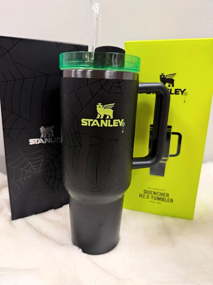 Stanley Quencher H2.0 40 oz Black Spiderweb Tumbler with Handle, Lid & Straw